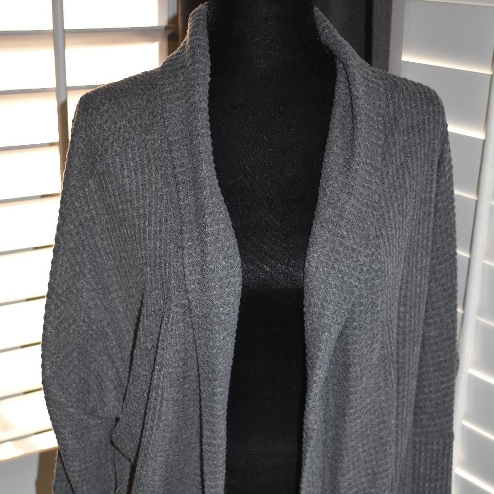 Gray Waffle Knit Cardigan, Size: S
